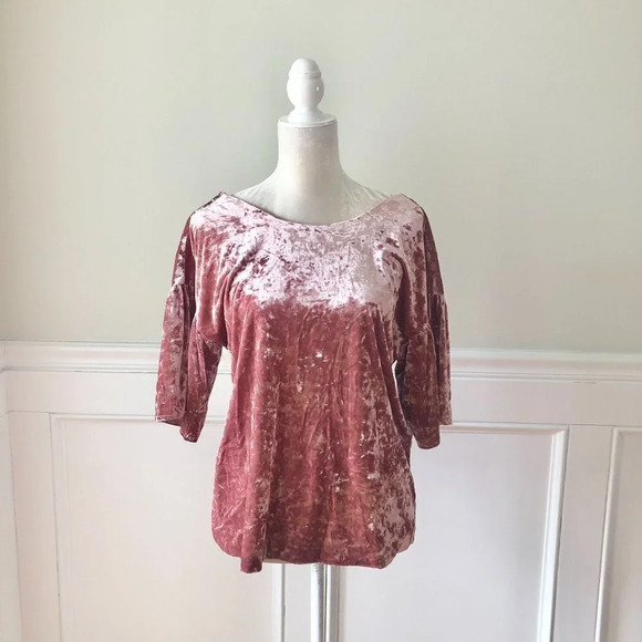 Collection By Bobeau Pink Velvet V Back Blouse S - Picture 2 of 5